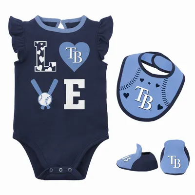 Tampa Bay Rays Newborn & Infant Three-Piece Love of Baseball Bib, Bodysuit Booties Set - Navy/Light Blue