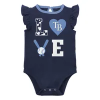 Ensemble trois pièces Love of Baseball Bib Body et chaussons pour nouveau-nés bébés bleu marine/bleu clair Tampa Bay Rays