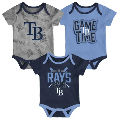 Tampa Bay Rays Newborn & Infant Game Time Three-Piece Bodysuit Set - Navy/Light Blue/Heathered Gray