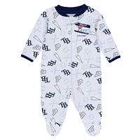 Newborn & Infant WEAR by Erin Andrews White Tampa Bay Rays Sleep Play Full-Zip Footed Jumper with Bib