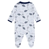 Newborn & Infant WEAR by Erin Andrews White Tampa Bay Rays Sleep Play Full-Zip Footed Jumper with Bib