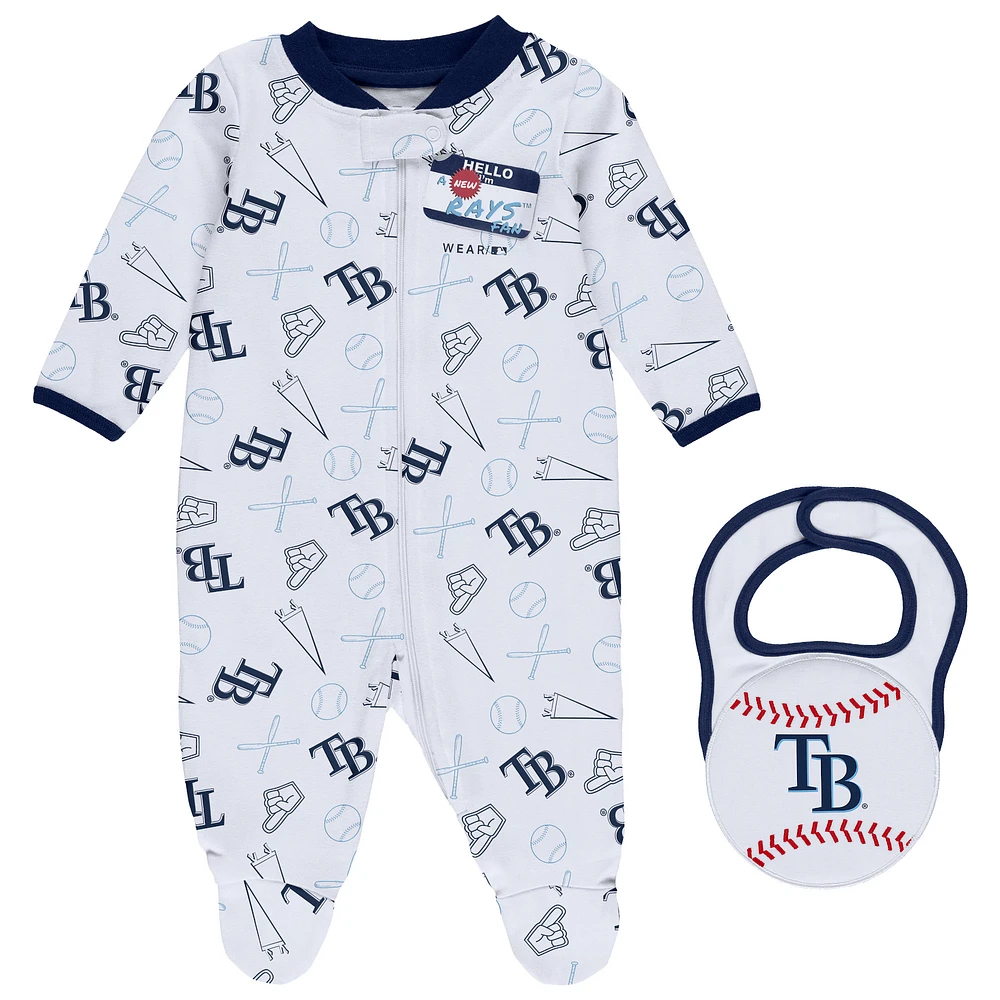 Newborn & Infant WEAR by Erin Andrews White Tampa Bay Rays Sleep Play Full-Zip Footed Jumper with Bib