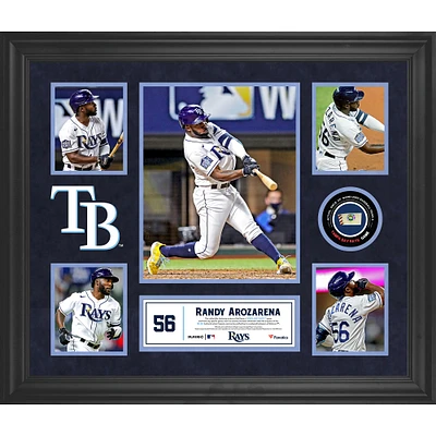 Collage encadré de 5 photos de Randy Arozarena des Tampa Bay Rays avec un morceau de ballon utilisé lors du match