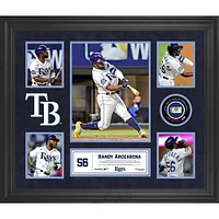 Collage encadré de 5 photos de Randy Arozarena des Tampa Bay Rays avec un morceau de ballon utilisé lors du match