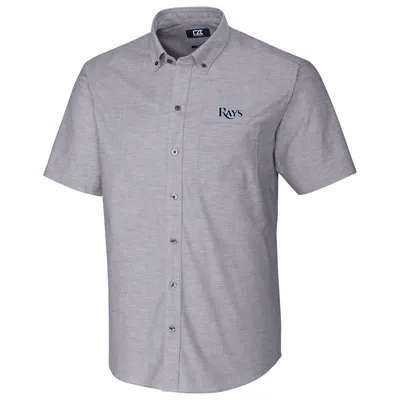 Tampa Bay Rays Cutter & Buck Short Sleeve Stretch Oxford Button-Down Shirt - Charcoal