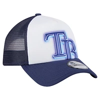 Casquette ajustable New Era blanche/bleu marine Tampa Bay Rays peinte en A 9FORTY Trucker pour tout-petit