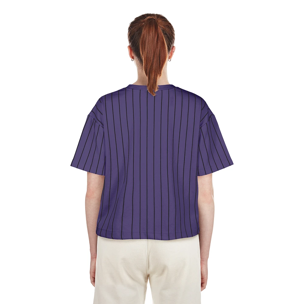 T-shirt court à rayures violettes City Connect Multiplier Tampa Bay Rays New Era pour femme