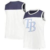 Women's '47 White/Navy Tampa Bay Rays Plus Waist Length Muscle Tank Top