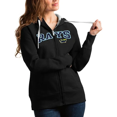 Sweat à capuche entièrement zippé avec logo de l'équipe Tampa Bay Rays Antigua Black pour femme