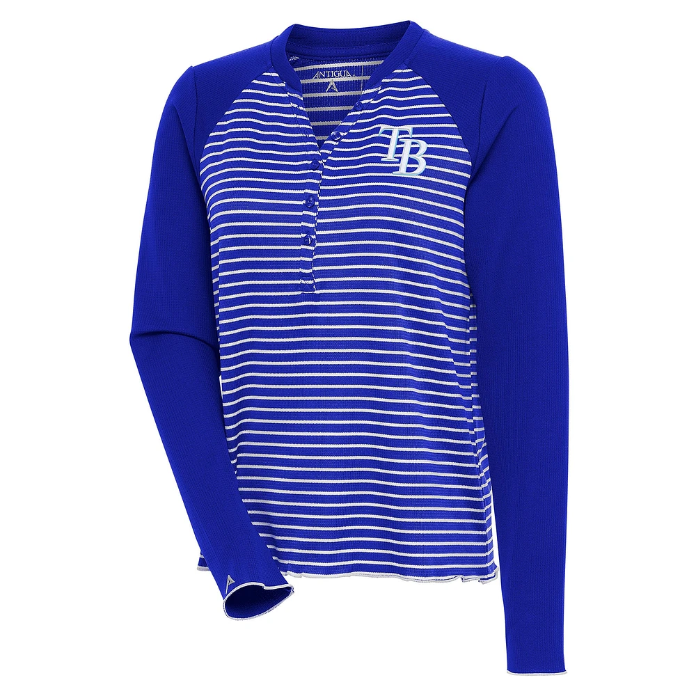 T-shirt à manches longues Henley Maverick Antigua Royal/White pour femme des Tampa Bay Rays