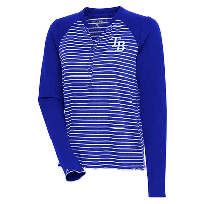 T-shirt à manches longues Henley Maverick Antigua Royal/White pour femme des Tampa Bay Rays