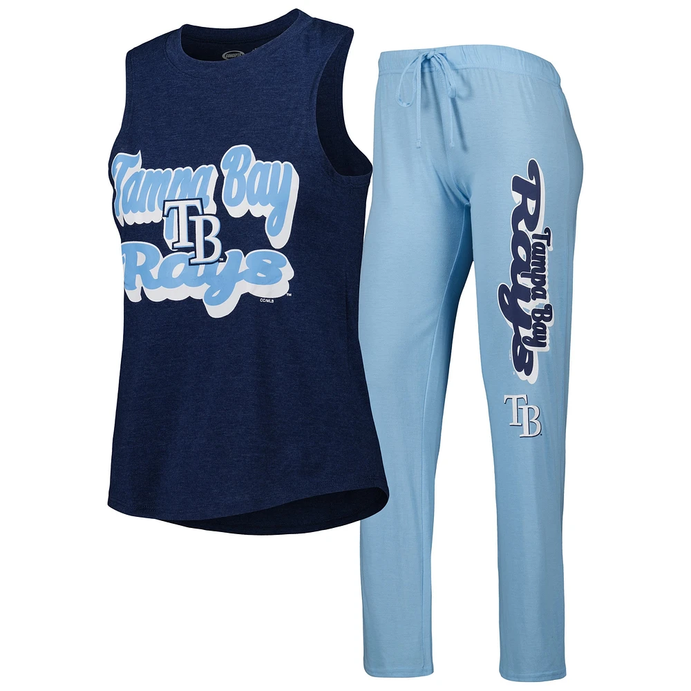 Women's Concepts Sport Light Blue/Navy Tampa Bay Rays Wordmark Meter Muscle Tank Top & Pants Sleep Set