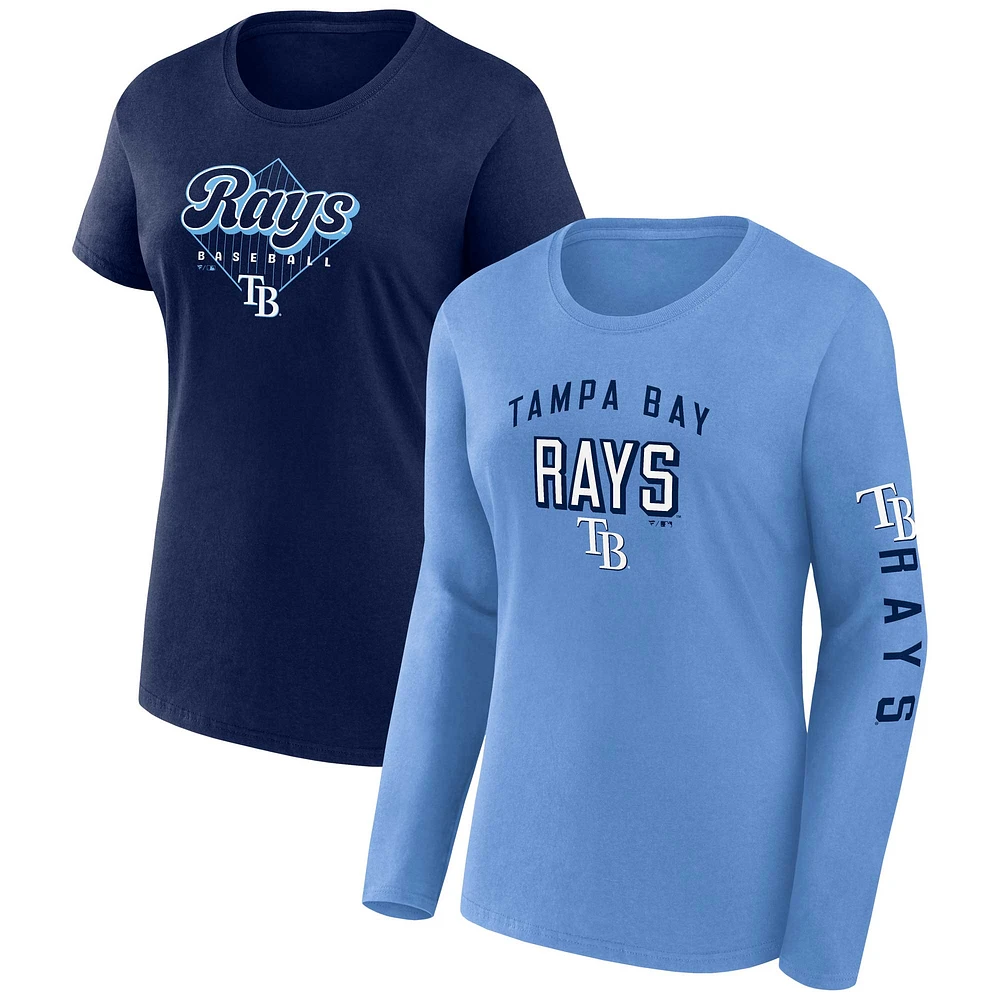 Pack combiné de t-shirts Fanatics pour femmes bleu clair/marine Tampa Bay Rays