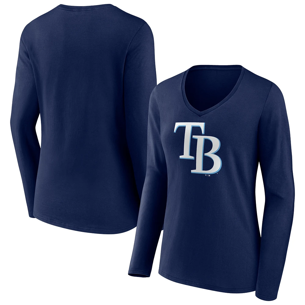 Women's Fanatics Navy Tampa Bay Rays Official Logo V-Neck Long Sleeve T-Shirt