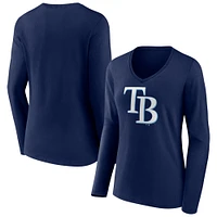 Women's Fanatics Navy Tampa Bay Rays Official Logo V-Neck Long Sleeve T-Shirt