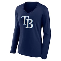 Women's Fanatics Navy Tampa Bay Rays Official Logo V-Neck Long Sleeve T-Shirt