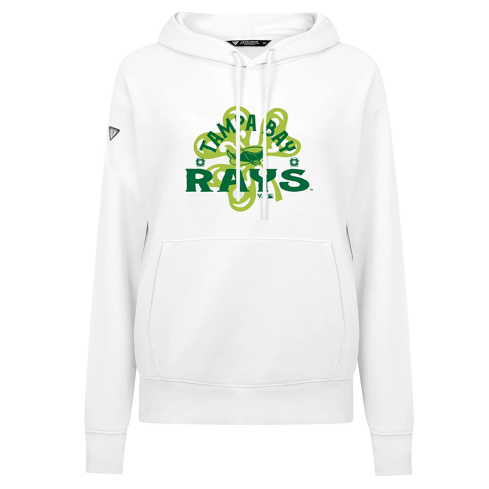 Sweat à capuche blanc pour femme avec imprimé trèfle de la Saint-Patrick des Tampa Bay Rays Levelwear