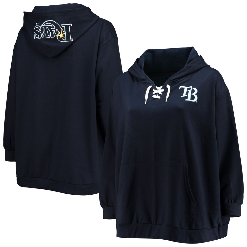 Women's Navy Tampa Bay Rays Plus Lace-Up V-Neck Pullover Hoodie