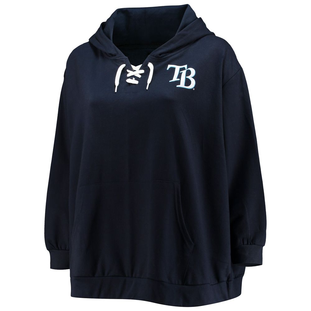 Women's Navy Tampa Bay Rays Plus Lace-Up V-Neck Pullover Hoodie