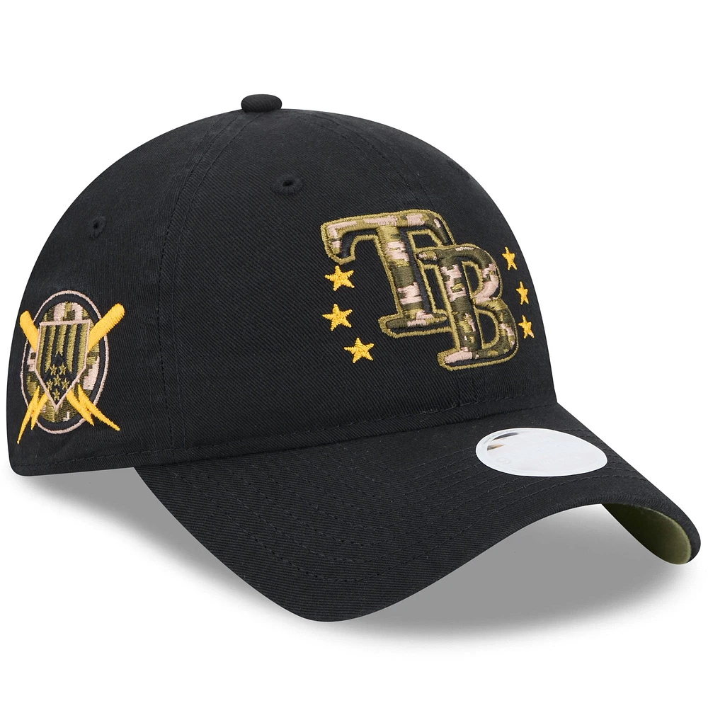 Casquette ajustable 9TWENTY de la Journée des Forces armées 2024 des Rays de Tampa Bay New Era noire pour femme