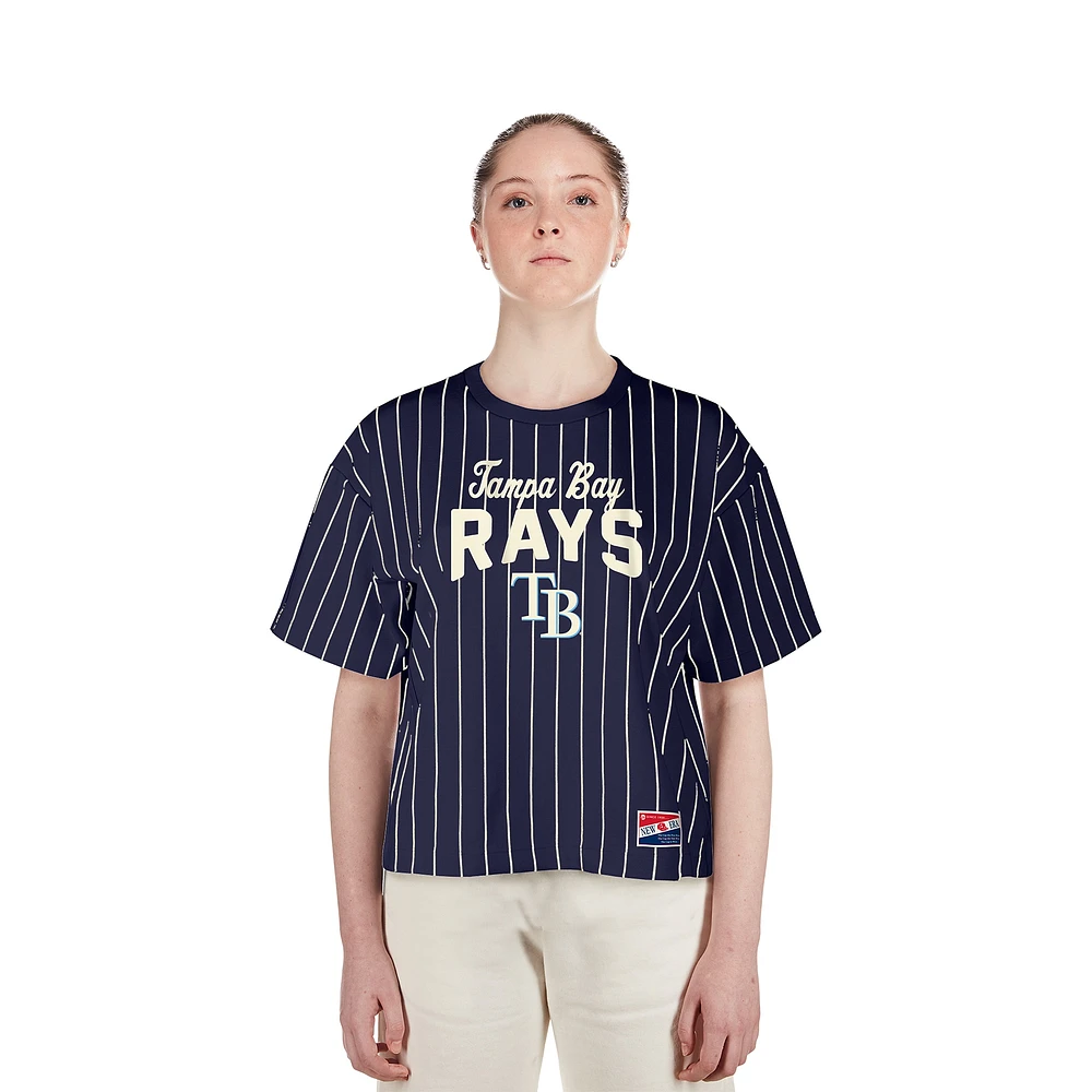 Women's New Era Navy Tampa Bay Rays Cooperstown Collection Multiplier Pinstripe Cropped T-Shirt