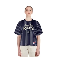Women's New Era Navy Tampa Bay Rays Cooperstown Collection Multiplier Pinstripe Cropped T-Shirt