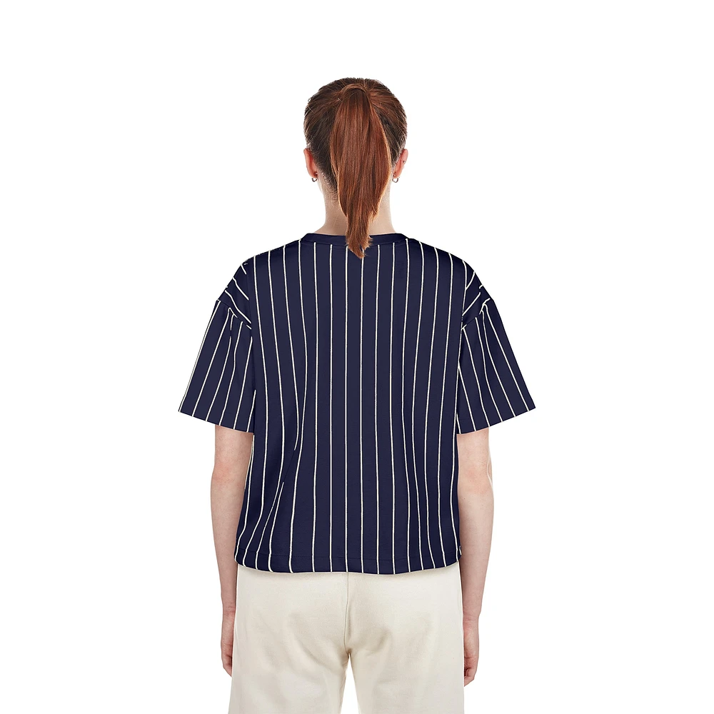 Women's New Era Navy Tampa Bay Rays Cooperstown Collection Multiplier Pinstripe Cropped T-Shirt