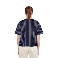 Women's New Era Navy Tampa Bay Rays Cooperstown Collection Multiplier Pinstripe Cropped T-Shirt