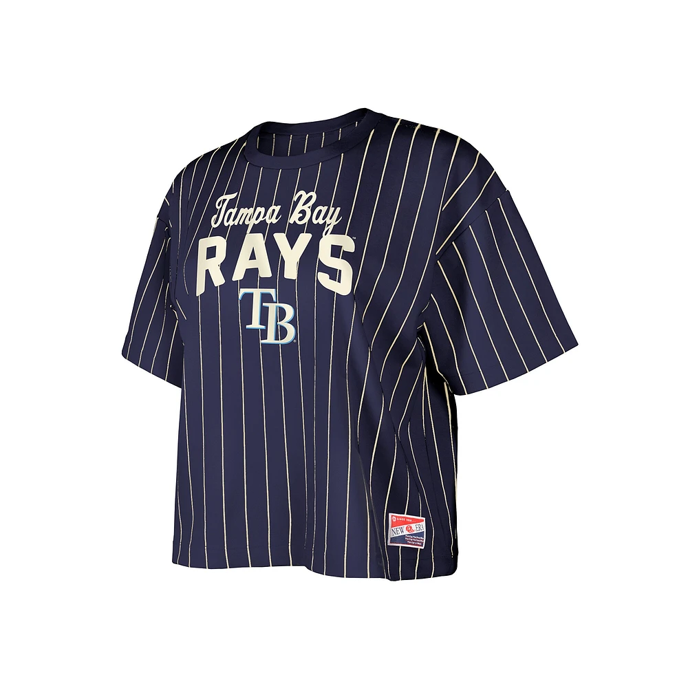 Women's New Era Navy Tampa Bay Rays Cooperstown Collection Multiplier Pinstripe Cropped T-Shirt