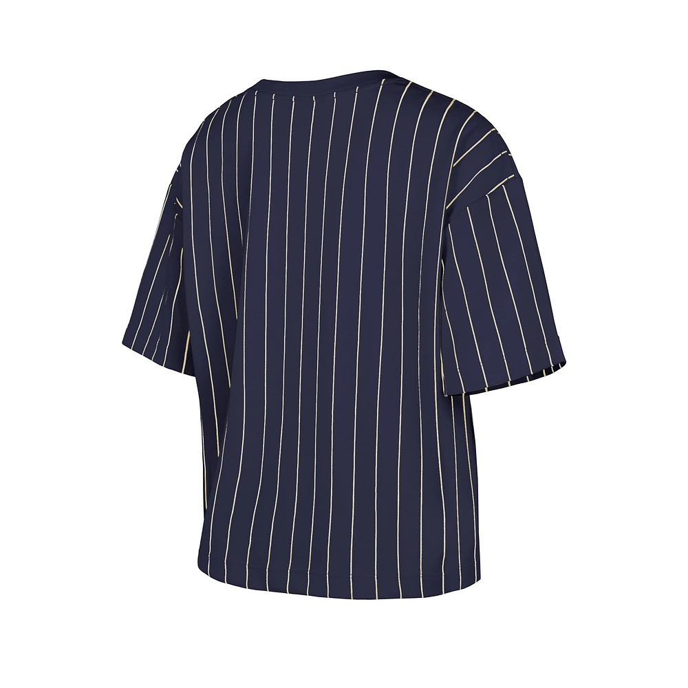 Women's New Era Navy Tampa Bay Rays Cooperstown Collection Multiplier Pinstripe Cropped T-Shirt