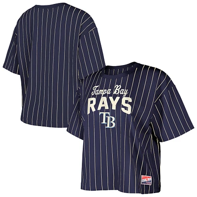 Women's New Era Navy Tampa Bay Rays Cooperstown Collection Multiplier Pinstripe Cropped T-Shirt