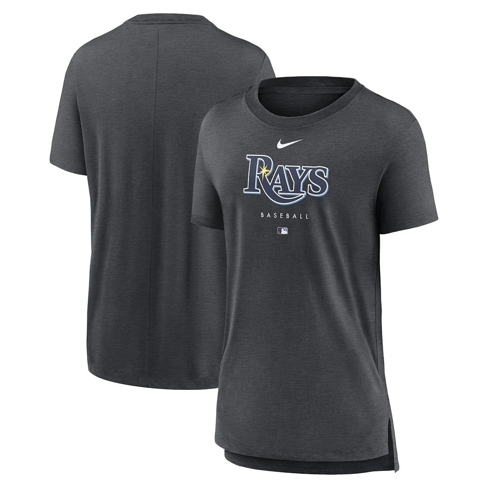 T-shirt à trois mélanges Nike Heather Charcoal Tampa Bay Rays Authentic Collection Early Work pour femme