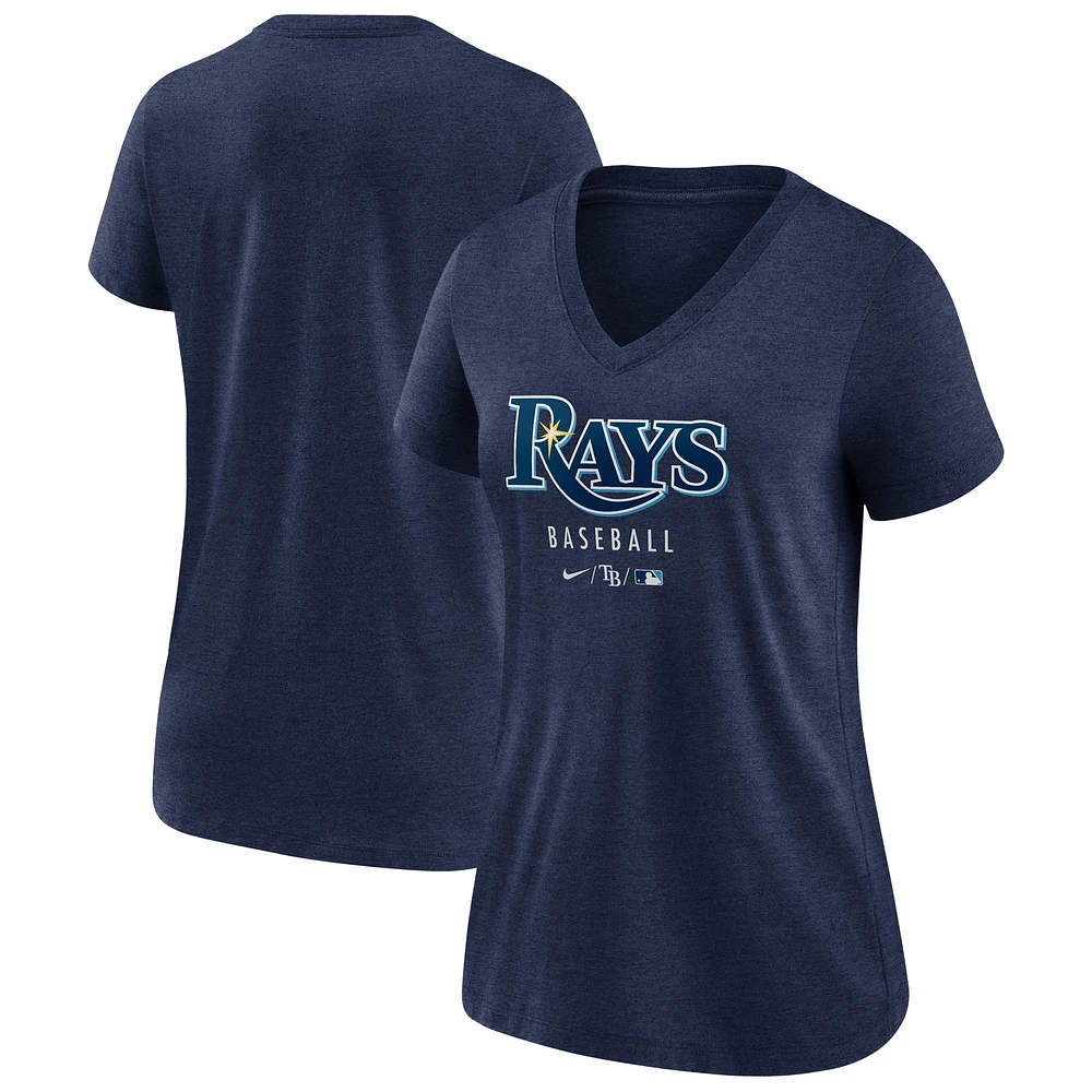 Women's Nike Heather Navy Tampa Bay Rays Authentic Collection Tri-Blend V-Neck T-Shirt