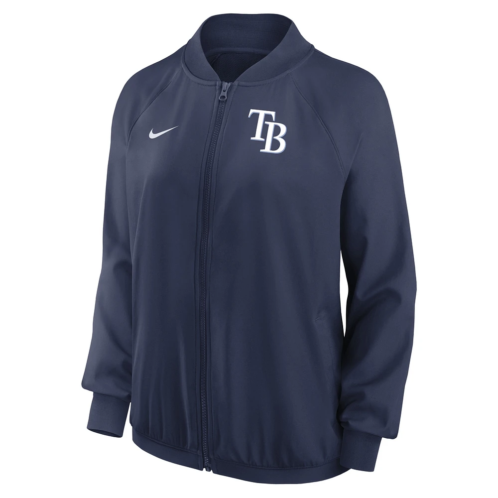 Veste à glissière pleine longueur Nike Tampa Bay Rays Authentic Collection Team Raglan Performance pour femme - Bleu marine