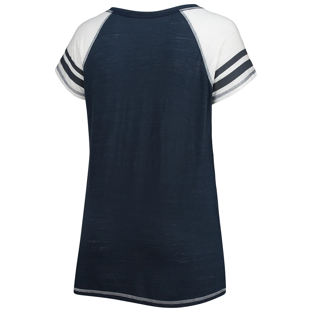 Women's Soft as a Grape Navy Tampa Bay Rays Curvy Color Block Tri-Blend Raglan V-Neck T-Shirt