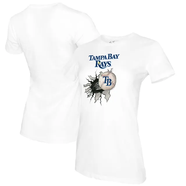 Tampa Bay Rays Tiny Turnip Women's Peace Love Baseball 3/4-Sleeve Raglan T- Shirt - White/Black