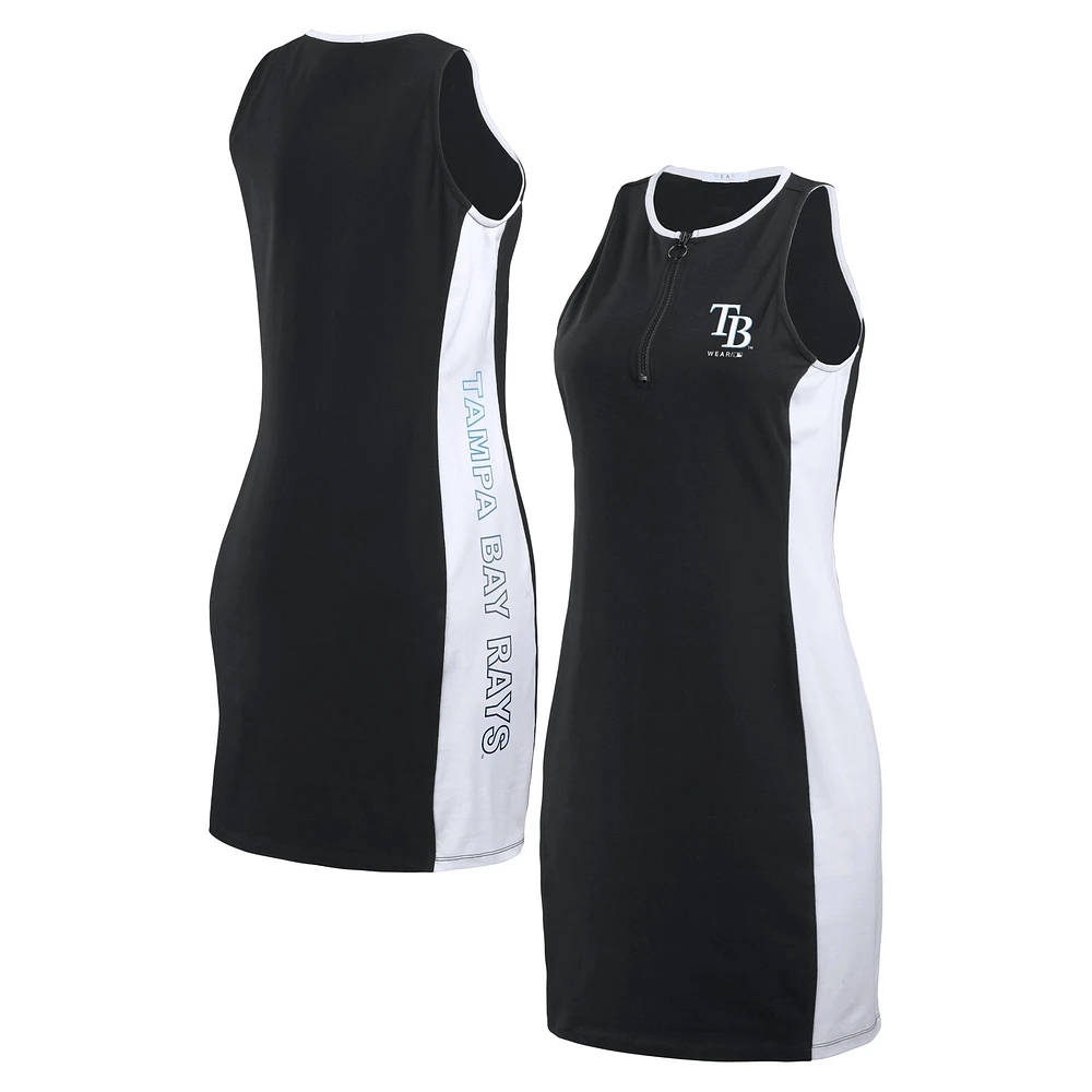 Women's WEAR by Erin Andrews Black Tampa Bay Rays Color Block Quarter-Zip Sleeveless Dress