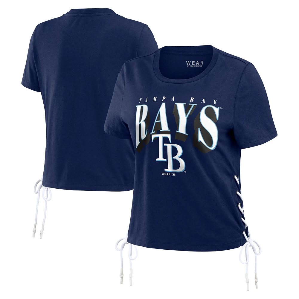 Women's WEAR by Erin Andrews Navy Tampa Bay Rays Side Lace-Up Cropped T-Shirt