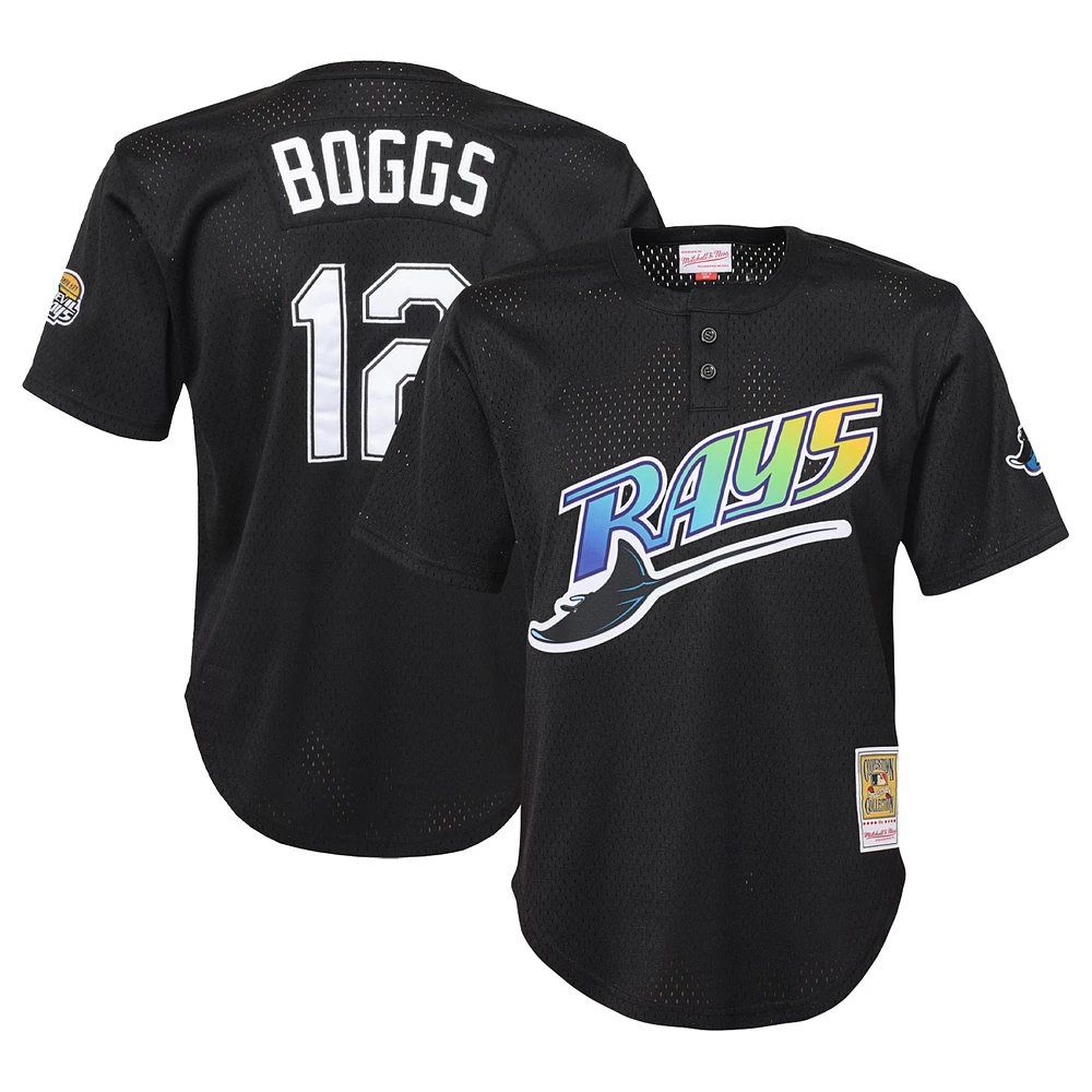 Maillot d'entraînement au bâton en maille noir de la collection Cooperstown des Rays Tampa Bay Mitchell & Ness Wade Boggs pour jeunes