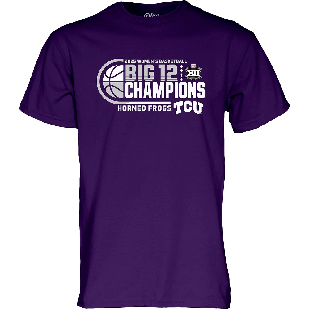 T-shirt bleu 84 violet pour homme TCU Horned Frogs Champions du tournoi de basket-ball féminin Big 12 2025