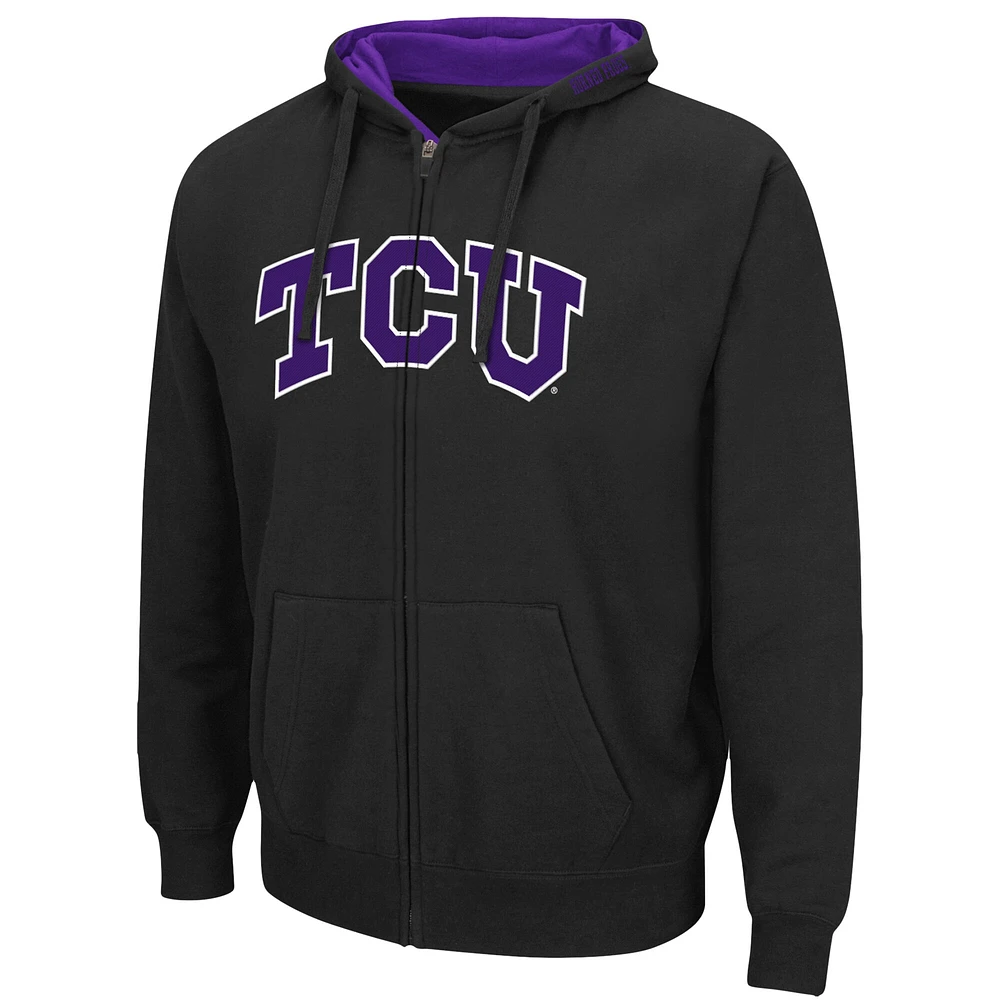 Men's Colosseum Black TCU Horned Frogs Arch & Logo 3.0 Full-Zip Hoodie