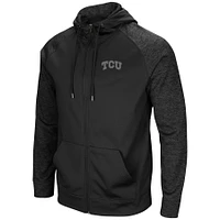 Men's Colosseum Black TCU Horned Frogs Blackout 3.0 Tonal Raglan Full-Zip Hoodie