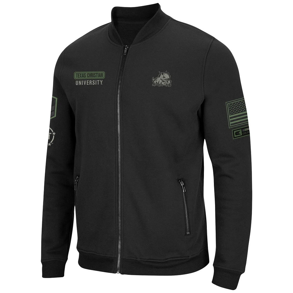 Men's Colosseum Black TCU Horned Frogs OHT Military Appreciation High-Speed Bomber Full-Zip Jacket