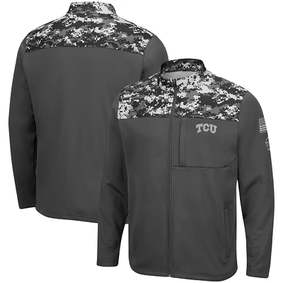 Veste entièrement zippée Colosseum Charcoal TCU Horned Frogs OHT pour hommes Appréciation militaire Digi Camo