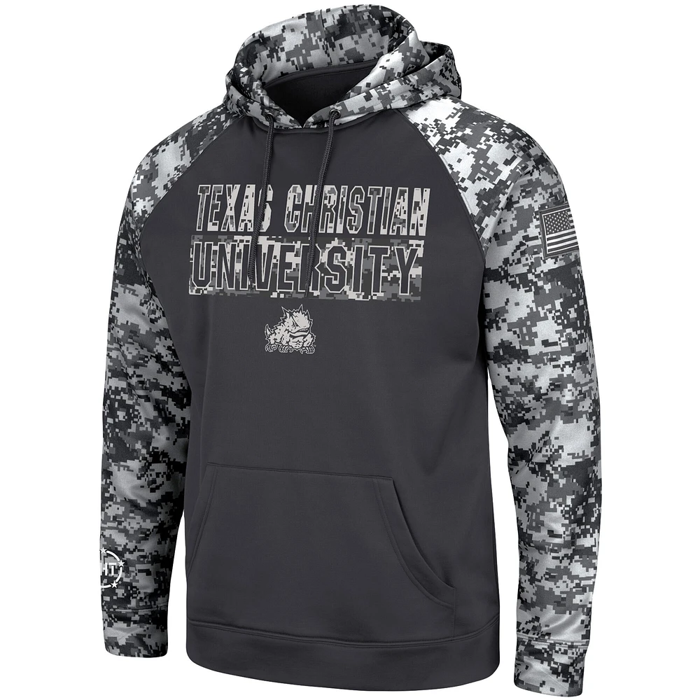 Men's Colosseum Charcoal TCU Horned Frogs OHT Military Appreciation Digital Camo Pullover Hoodie