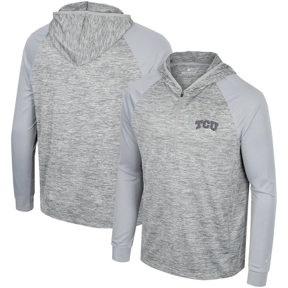 Men's Colosseum Gray TCU Horned Frogs Cybernetic Raglan Quarter-Zip Hooded Top