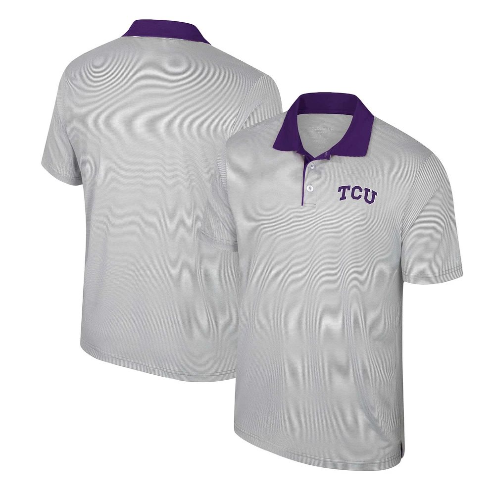 Men's Colosseum Gray TCU Horned Frogs Tuck Striped Polo