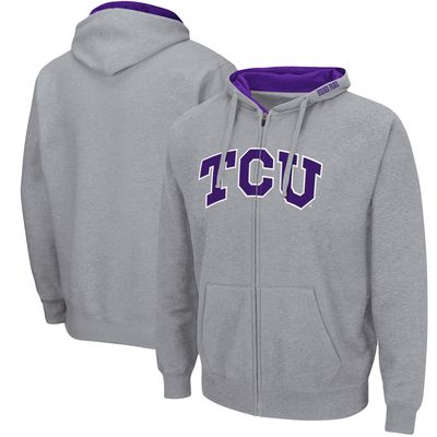 Men's Colosseum Heathered Gray TCU Horned Frogs Arch & Logo 3.0 Full-Zip Hoodie