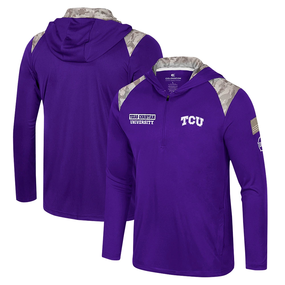 Men's Colosseum Purple TCU Horned Frogs OHT Military Appreciation Quarter-Zip Hoodie Jacket