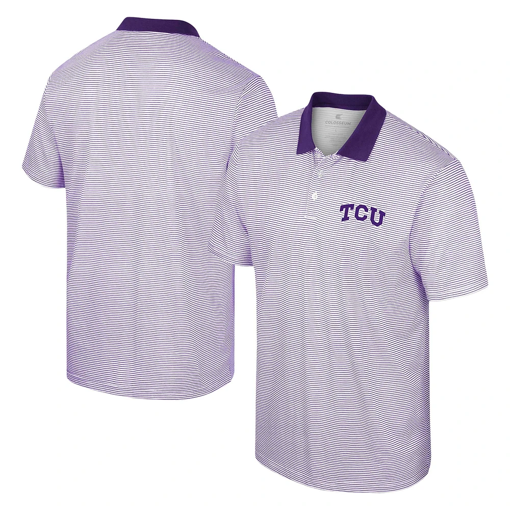 Men's Colosseum White/Purple TCU Horned Frogs Print Stripe Polo